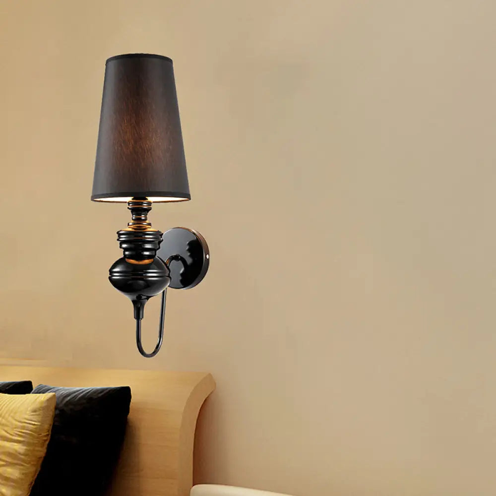 DecorBites™ Contemporary Fabric Barrel Wall Mount Light - Bedroom Sconce Light (Black/Silver/White)