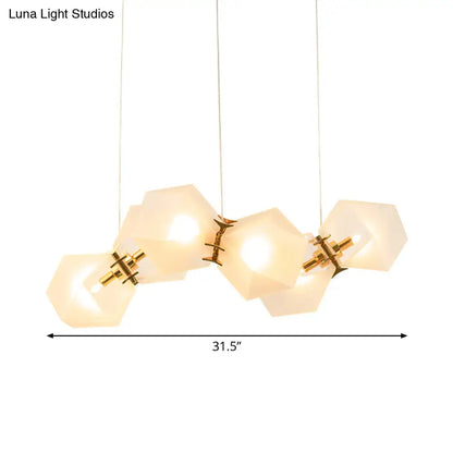 DecorBites™ Contemporary Frosted Glass Honeycomb Island Lamp with Brass Ceiling Hang - Modern 2/4/8-Light for Living Room
