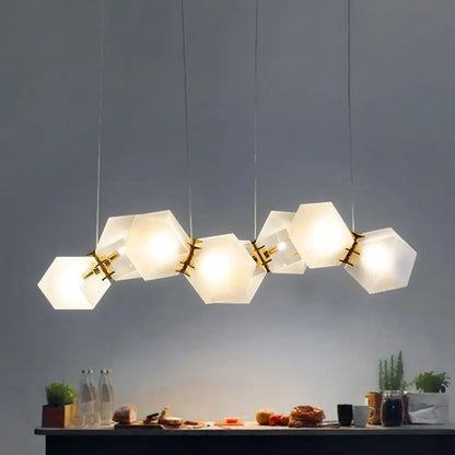 DecorBites™ Contemporary Frosted Glass Honeycomb Island Lamp with Brass Ceiling Hang - Modern 2/4/8-Light for Living Room