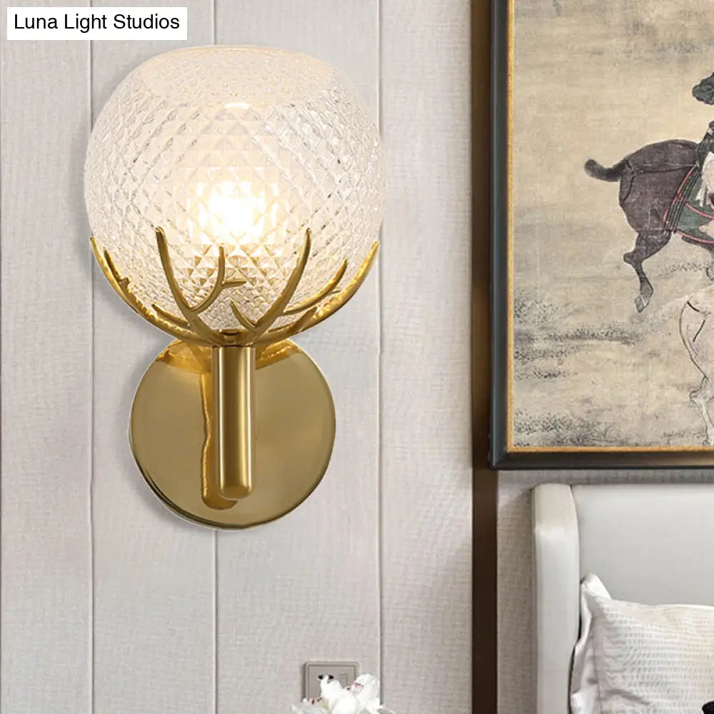DecorBites™ Contemporary Frosted Lattice Glass Wall Lamp - 1 Light Brass Finish Sconce