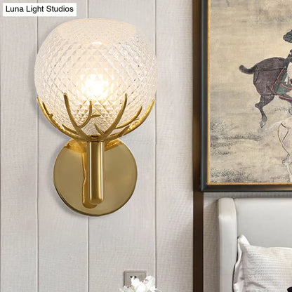 DecorBites™ Contemporary Frosted Lattice Glass Wall Lamp - 1 Light Brass Finish Sconce