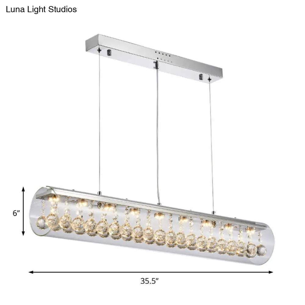 DecorBites™ Contemporary Glass Island Pendant Light with 5 Horizontal Cylinder Lights and Crystal Ball Accent