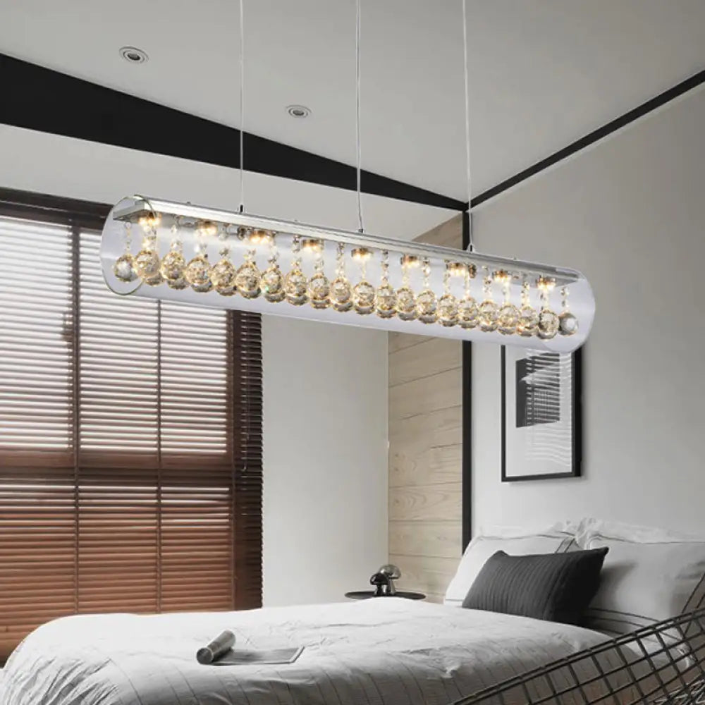DecorBites™ Contemporary Glass Island Pendant Light with 5 Horizontal Cylinder Lights and Crystal Ball Accent