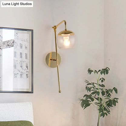 DecorBites™ Contemporary Glass Wall Sconce with Brass Finish Arm - 1 Bulb Bedroom Light