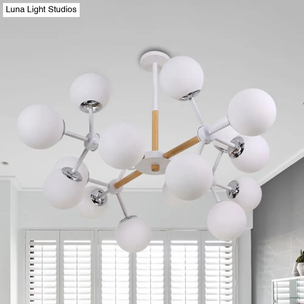 DecorBites™ Contemporary Globe Chandelier - White Glass, 9/12/16 Head Dining Room Hanging Light Kit