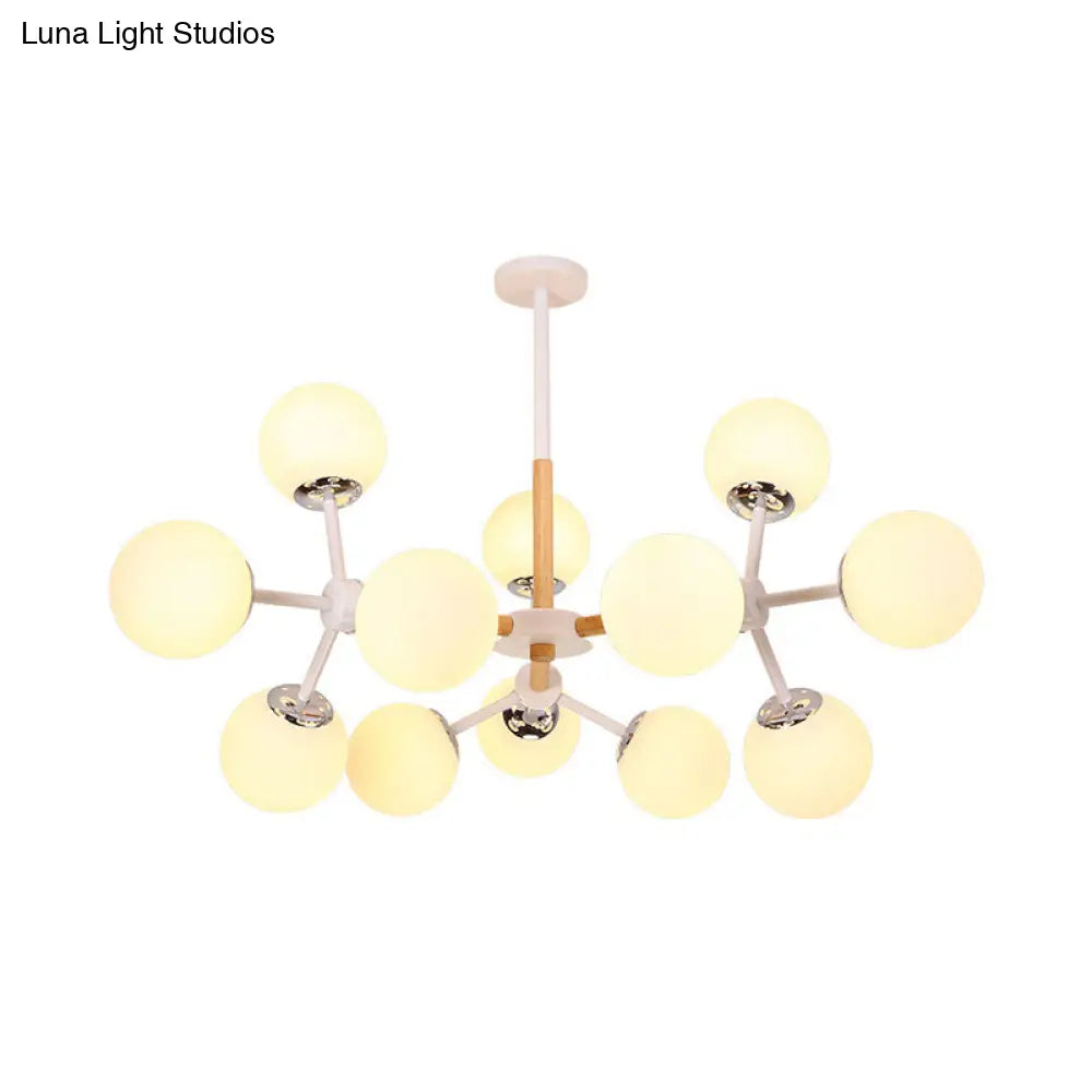 DecorBites™ Contemporary Globe Chandelier - White Glass, 9/12/16 Head Dining Room Hanging Light Kit