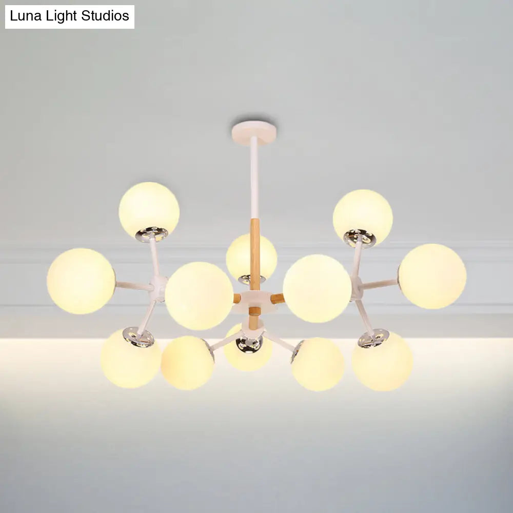 DecorBites™ Contemporary Globe Chandelier - White Glass, 9/12/16 Head Dining Room Hanging Light Kit