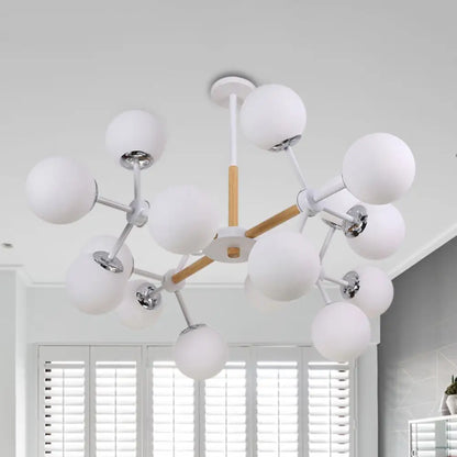 DecorBites™ Contemporary Globe Chandelier - White Glass, 9/12/16 Head Dining Room Hanging Light Kit