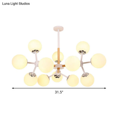 DecorBites™ Contemporary Globe Chandelier - White Glass, 9/12/16 Head Dining Room Hanging Light Kit