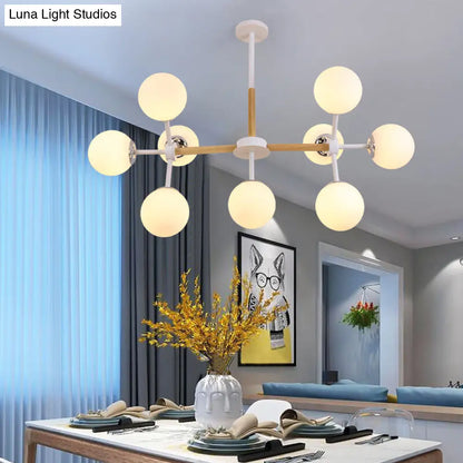 DecorBites™ Contemporary Globe Chandelier - White Glass, 9/12/16 Head Dining Room Hanging Light Kit