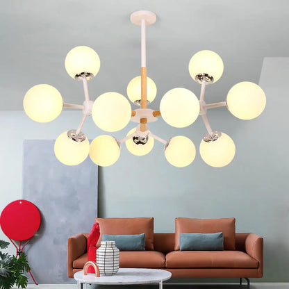 DecorBites™ Contemporary Globe Chandelier - White Glass, 9/12/16 Head Dining Room Hanging Light Kit