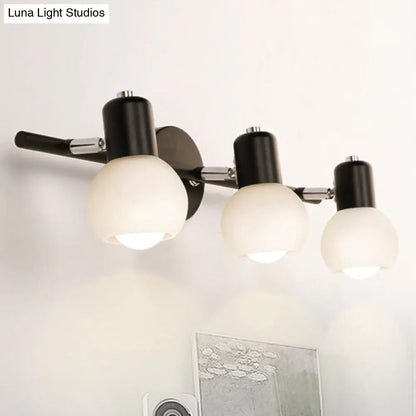 DecorBites™ Contemporary Globe Sconce Light with Metal and Milk Glass, 2/3 Lights, Wall Fixture in Black - Perfect for Living Room Vanity