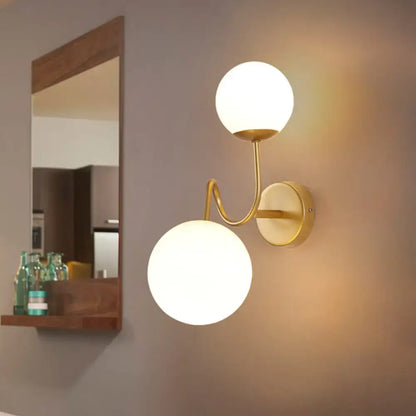 Contemporary gold 2 head wall sconce living room white glass shade