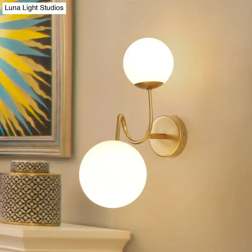 Contemporary gold 2 head wall sconce living room white glass shade