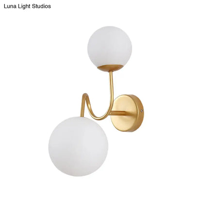 Contemporary gold 2 head wall sconce living room white glass shade