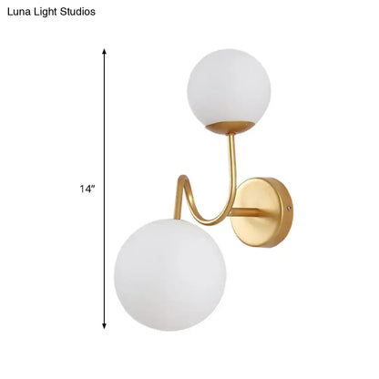Contemporary gold 2 head wall sconce living room white glass shade