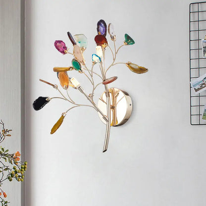 Contemporary gold agate leaf tree sconce living room 24 inches tall