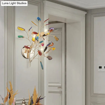 Contemporary gold agate leaf tree sconce living room 24 inches tall