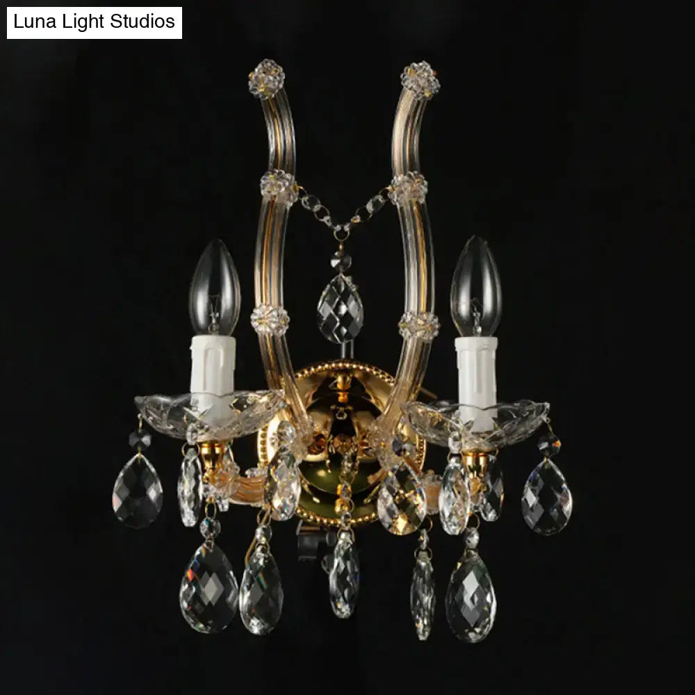 Contemporary gold amber glass crystal deco wall light bedroom fixture