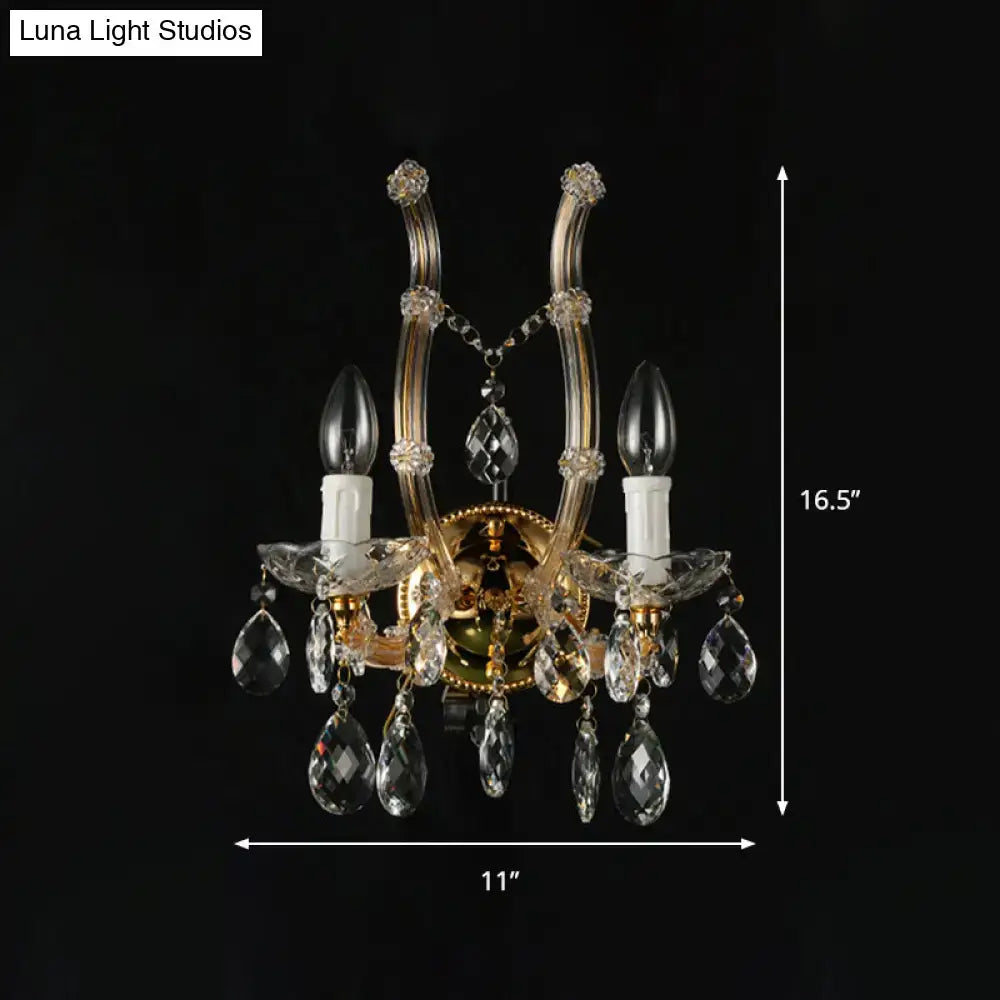 Contemporary gold amber glass crystal deco wall light bedroom fixture