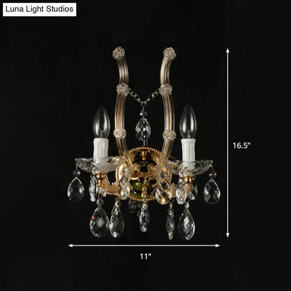 Contemporary gold amber glass crystal deco wall light bedroom fixture