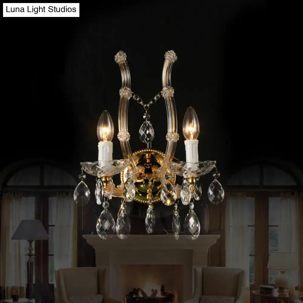 Contemporary gold amber glass crystal deco wall light bedroom fixture
