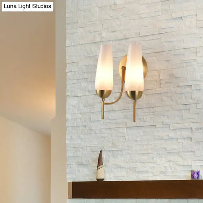 Contemporary gold and opal conical wall sconce bedroom light