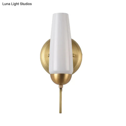 Contemporary gold and opal conical wall sconce bedroom light