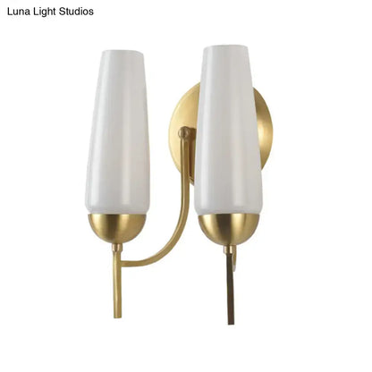 Contemporary gold and opal conical wall sconce bedroom light