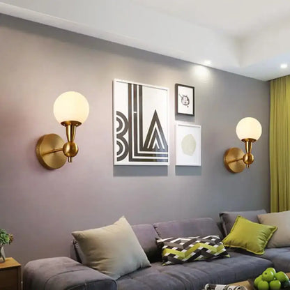 Contemporary gold and white glass wall light bedroom e12 fixture