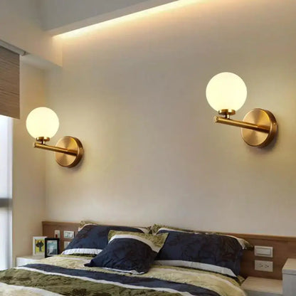Contemporary gold and white glass wall light bedroom e12 fixture