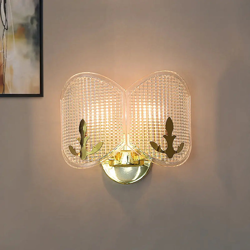 DecorBites™ Contemporary Gold Arc Wall Sconce with Dual Clear Glass Latticed Heads