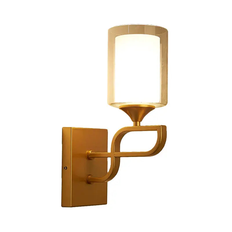 Contemporary gold armed sconce light bedroom opal glass shade
