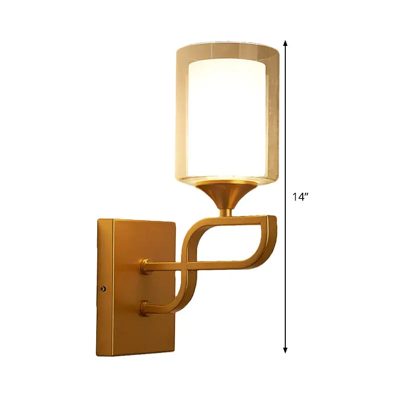Contemporary gold armed sconce light bedroom opal glass shade