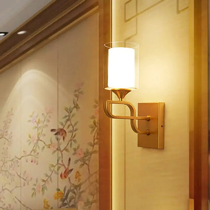 Contemporary gold armed sconce light bedroom opal glass shade