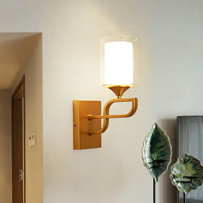 Contemporary gold armed sconce light bedroom opal glass shade