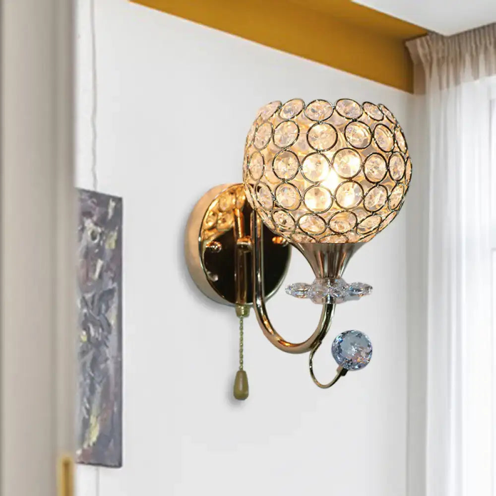 Contemporary gold beveled glass globe wall sconce for living room