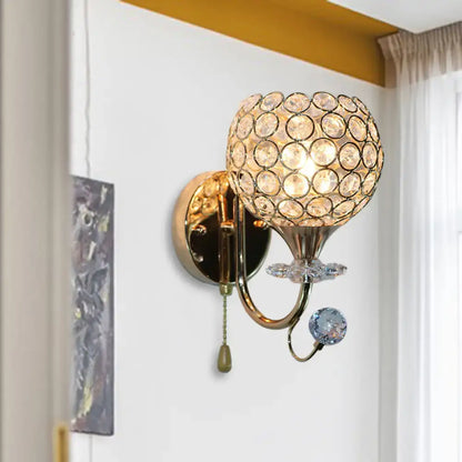 Contemporary gold beveled glass globe wall sconce for living room