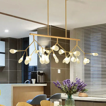 Contemporary gold & black branching island chandelier dining room