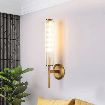 Contemporary gold brass cylinder wall light fixture bedroom sconce