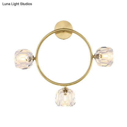 Contemporary gold brass wall light fixture – bedroom crystal sconce
