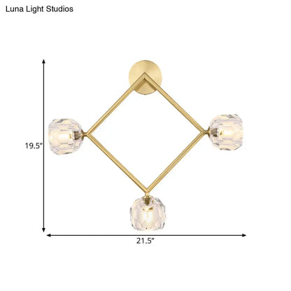 Contemporary gold brass wall light fixture – bedroom crystal sconce
