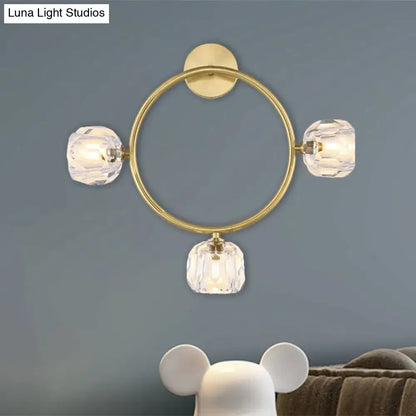 Contemporary gold brass wall light fixture – bedroom crystal sconce