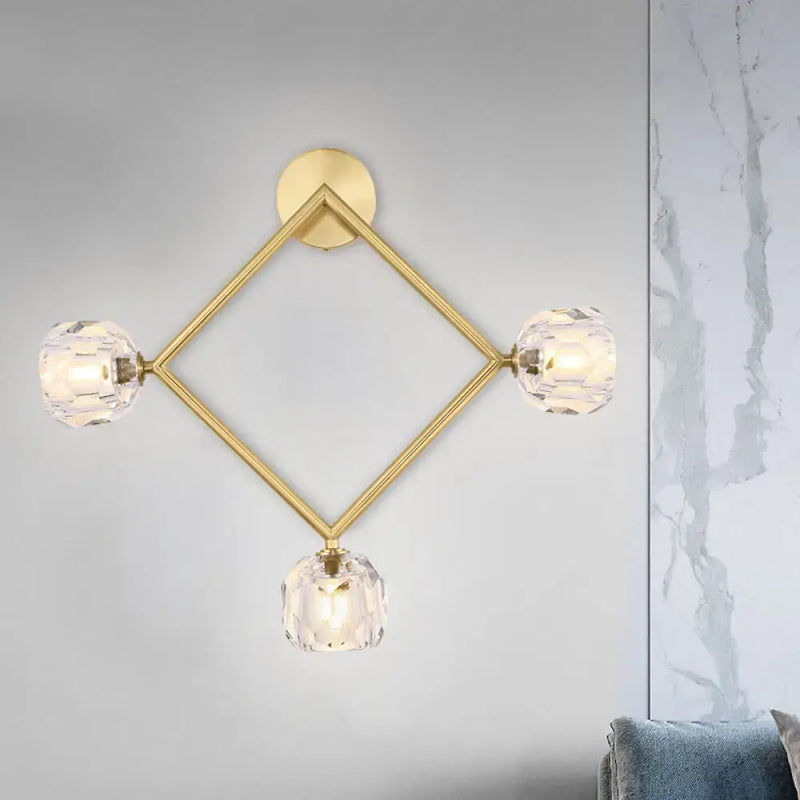 Contemporary gold brass wall light fixture – bedroom crystal sconce