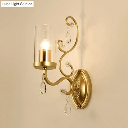 Contemporary gold clear glass wall light bedroom crystal sconce