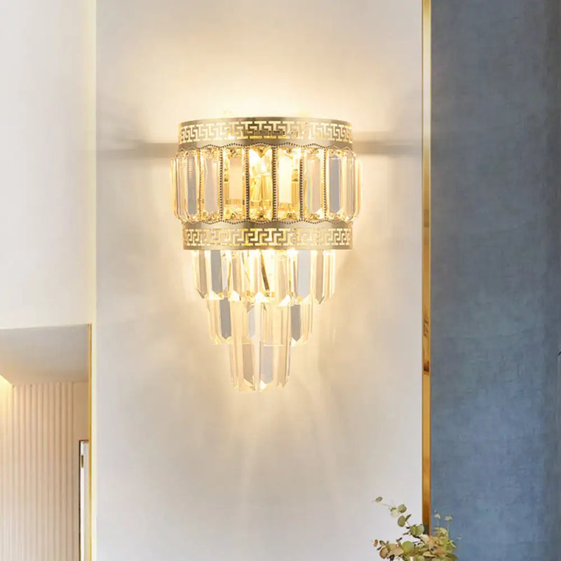 DecorBites™ Contemporary Gold Crystal 3-Head Bedroom Wall Sconce Light