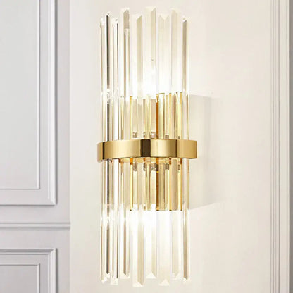 Contemporary gold crystal cylinder design wall lamp living room