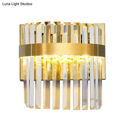 Contemporary gold crystal demilune cylinder wall light living room
