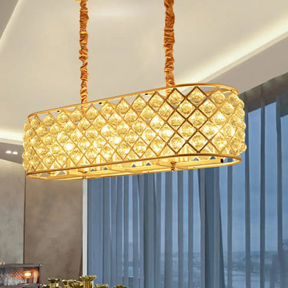 Contemporary gold crystal oval suspension lamp dining room led