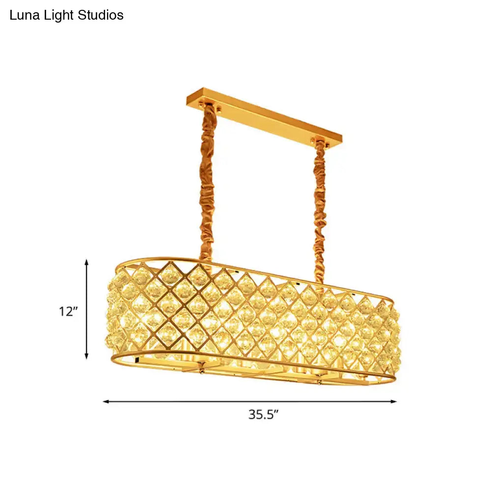 Contemporary gold crystal oval suspension lamp dining room led